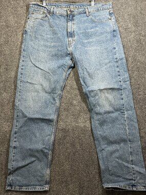 Levis 505 Jeans Mens 42 Light Wash Cotton Stretch Straight Leg 5 Pocket Style